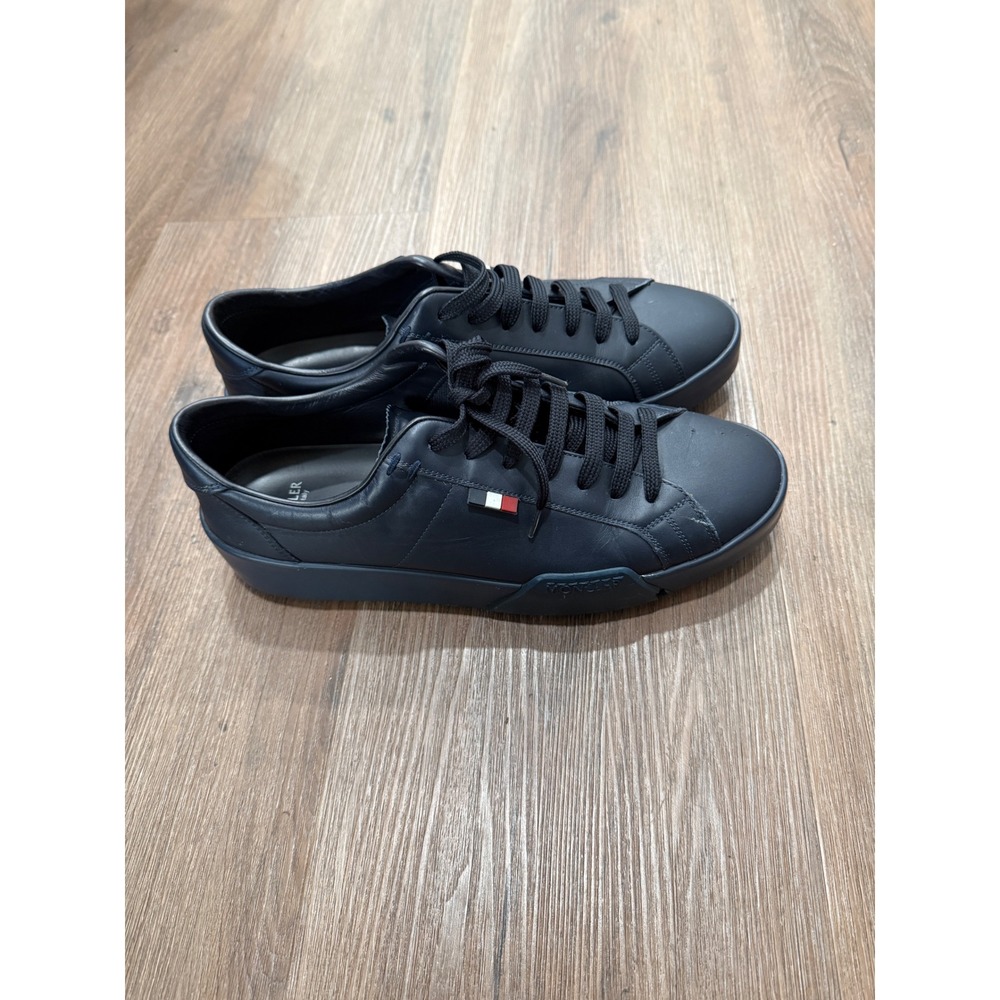Moncler Mens Navy Blue Leather Low Top Sneakers Made in Italy Logo Shoes flaw - Picture 3 of 12